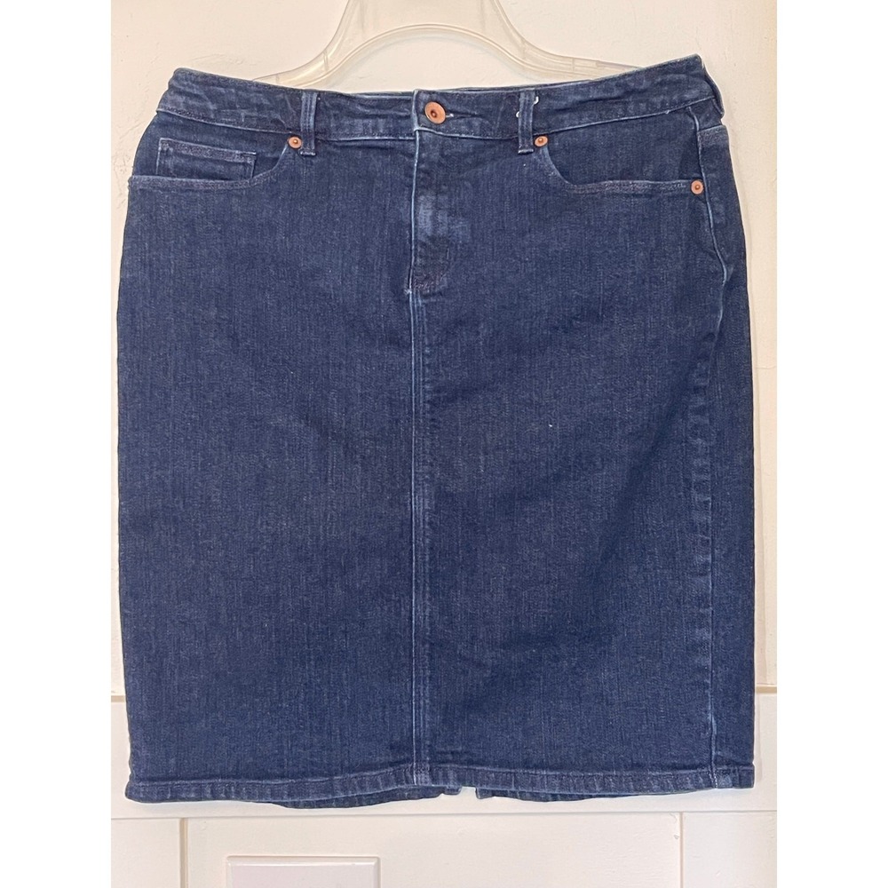 Lands End Skirt Jean Dark Denim Preppy Minimalist Western Cowgirl 8 Modest
